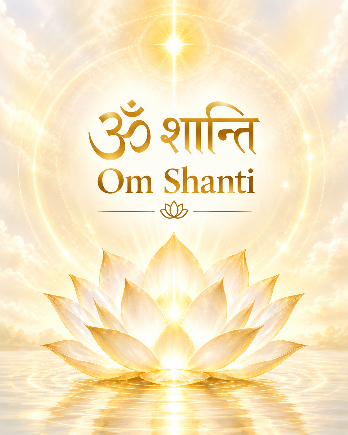 ॐ शान्ति — Om Shanti, luminous golden lotus